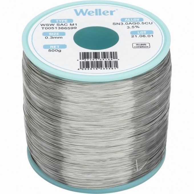 Проволочный припой WELLER WSW SAC M1 с флюсом 3.5% без свинца, диаметр 0.3 мм WSW-SAC-M1